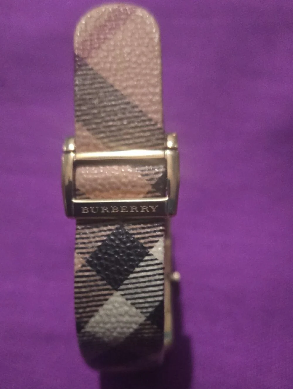 Burberry Beige/Pink Leather Strap Rectangular Silver Dial Watch